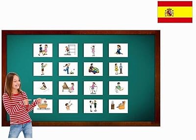 Verbs Flashcards in Spanish Language - Flash Cards with Matching Bingo Game for Toddlers, Kids, Children and Adults - Size 5.83 Ã— 8.27 in - DIN A5