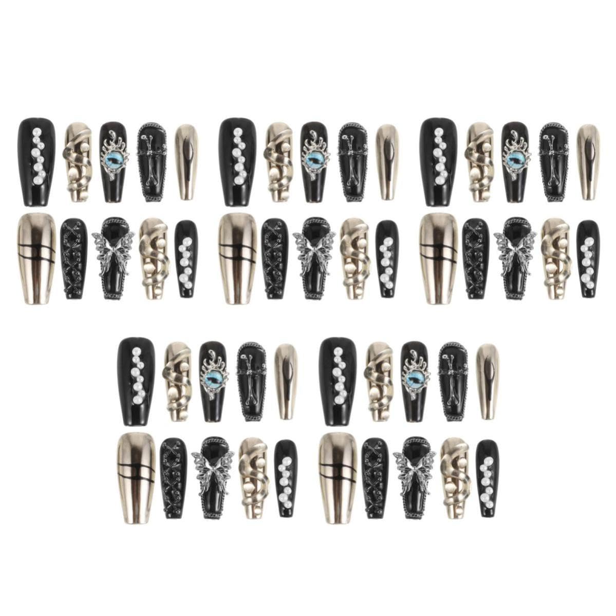 Healeved 50 Stück Gothic Kunstnägel Schwarze Vampirnägel für Frauen,