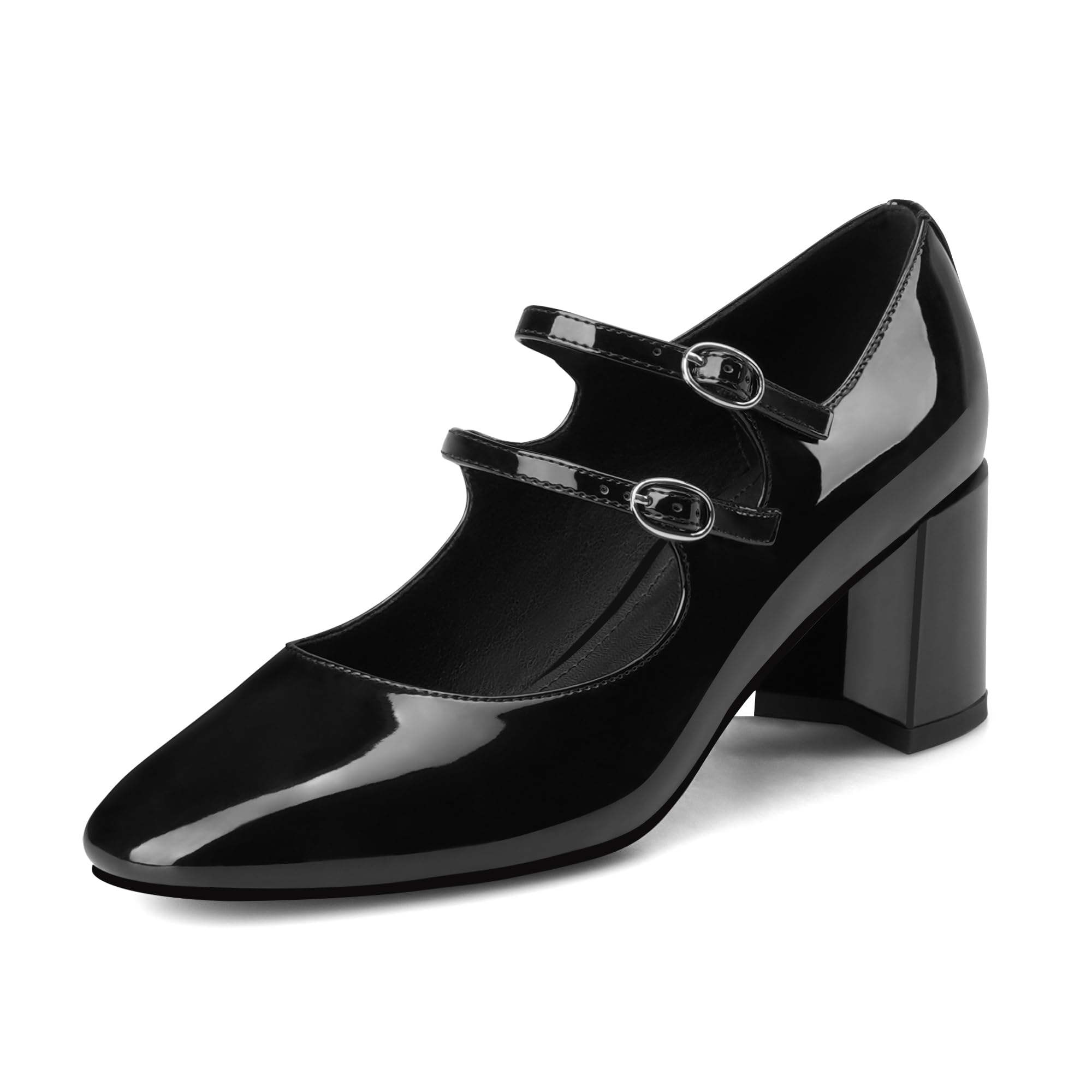 MIRAAZZURRA Mary Jane Pumps voor dames, blokhak, elegante enkelriempje, hak, ronde neus, lakschoenen met gesp, rood, 40 EU