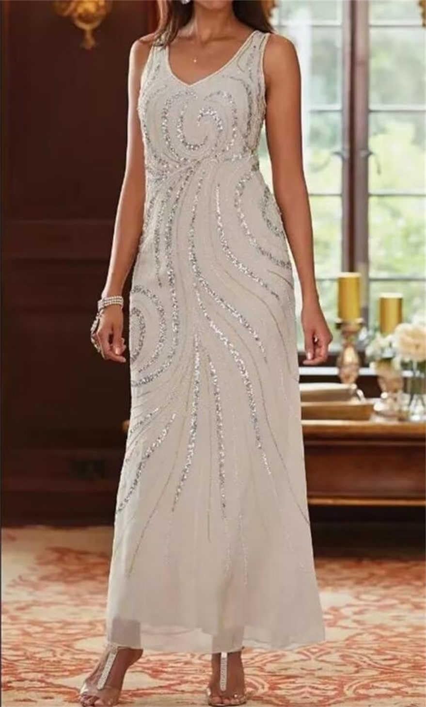 Sequin Chiffon Mother of The Bride Dresses for Women Long Sleeve Mother of The Groom Dress with Jacket - Image 4