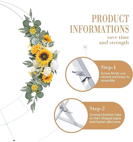 Miniatura 4 de Soporte de arco de boda de luna creciente, arco de boda de acero al carbono, marco de globo de flores curvadas con base rectangular para bodas,