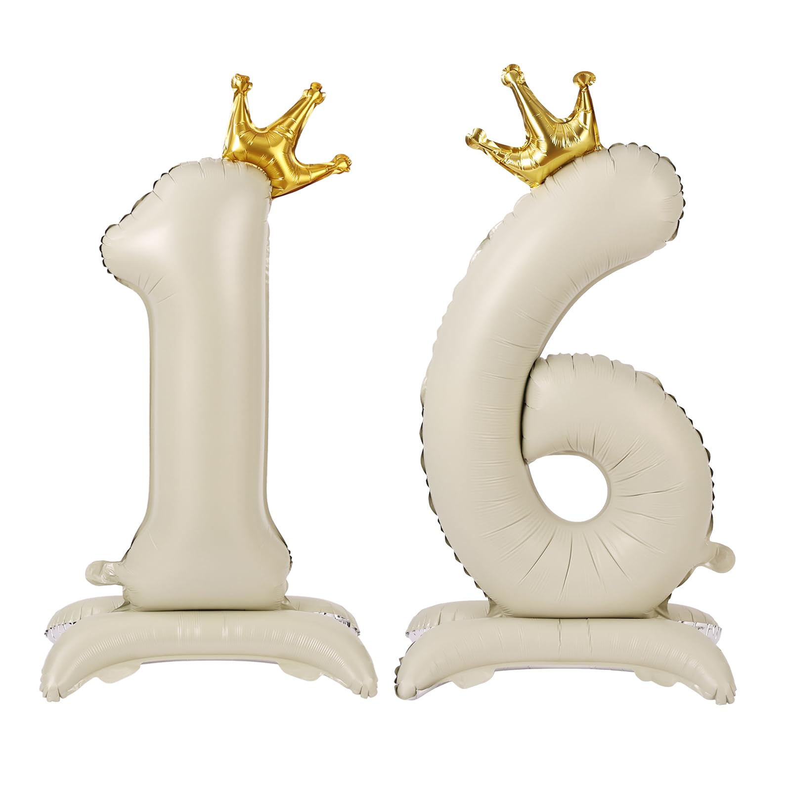 APXEL Off-white Standing Crown Number 16 Balloons, 42'' Foil 1 & 6 Balloon