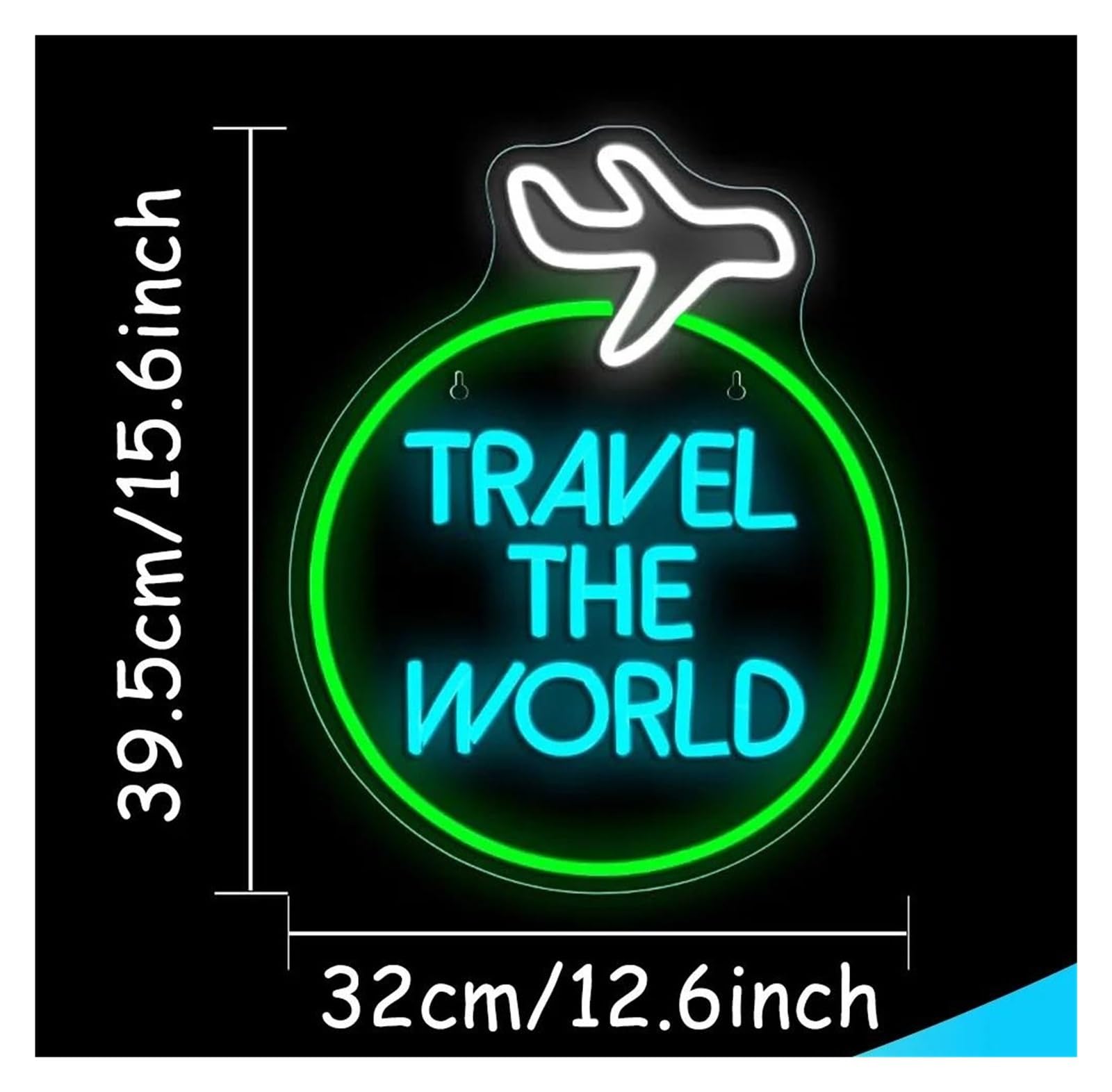 Scritta luminosa Travel The World Neon, Neon Dimmerabile Alimentato Tramite USB, Studio Per Amanti Dei Viaggi, Bar, Arte Murale Per Feste 39.5x32cm