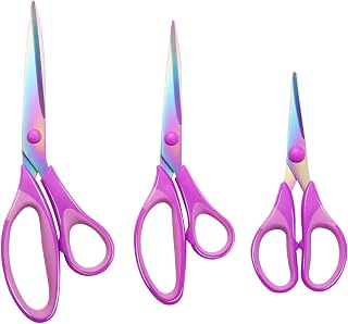 3 Pcs Fabric Scissors, Multi-Purpose Scissors Set Scissors Stationery with Titanium Coated Blades for Families, Office and School Use (Purple)