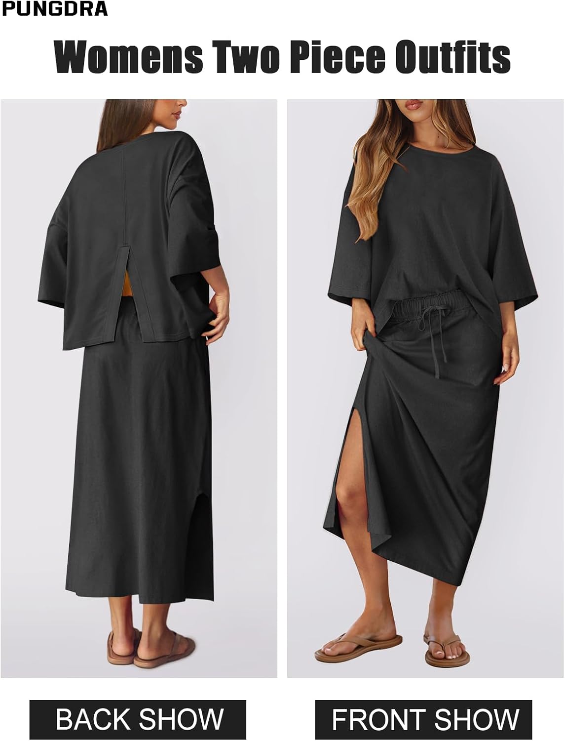 Womens 2 Piece Skirt Set for Women Oversized Top and Maxi Skirt Lounge Sets Fall Going Out Matching Outfits - Image 2