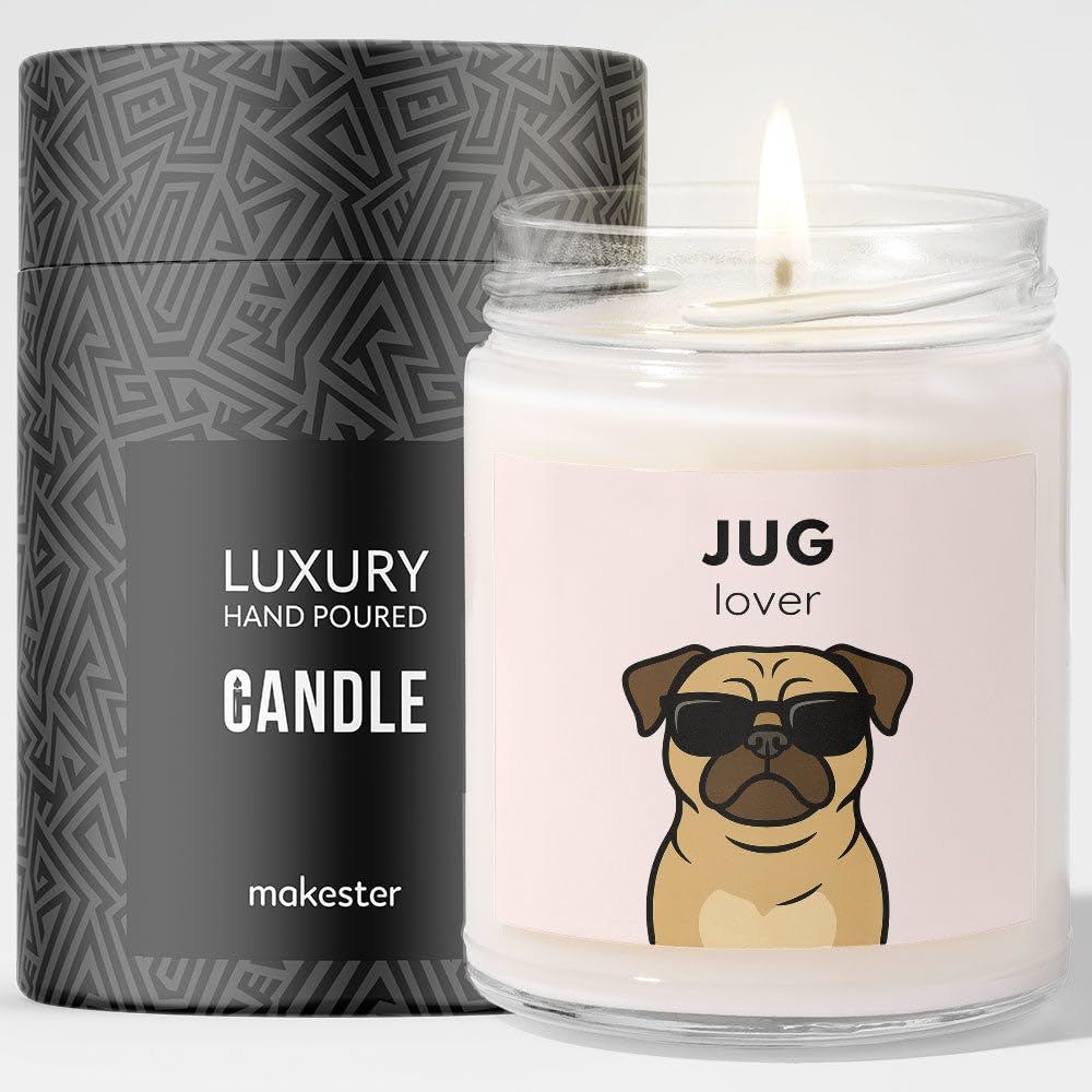 Makester White Jug Gifts - Luxury Soy Wax Candle - Vanilla, Jasmine, Sugared Almond - Dogs In Shades