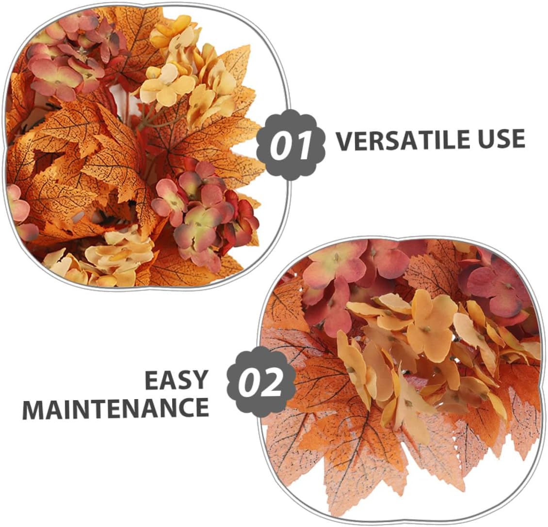 2pcs Autumn Candle Rings for Pillars with Artificial Maple Leaves and Pumpkin Accents Thanksgiving Day Candle Wreaths for Fall Harvest Table Centerpieces Safe and Natural Home