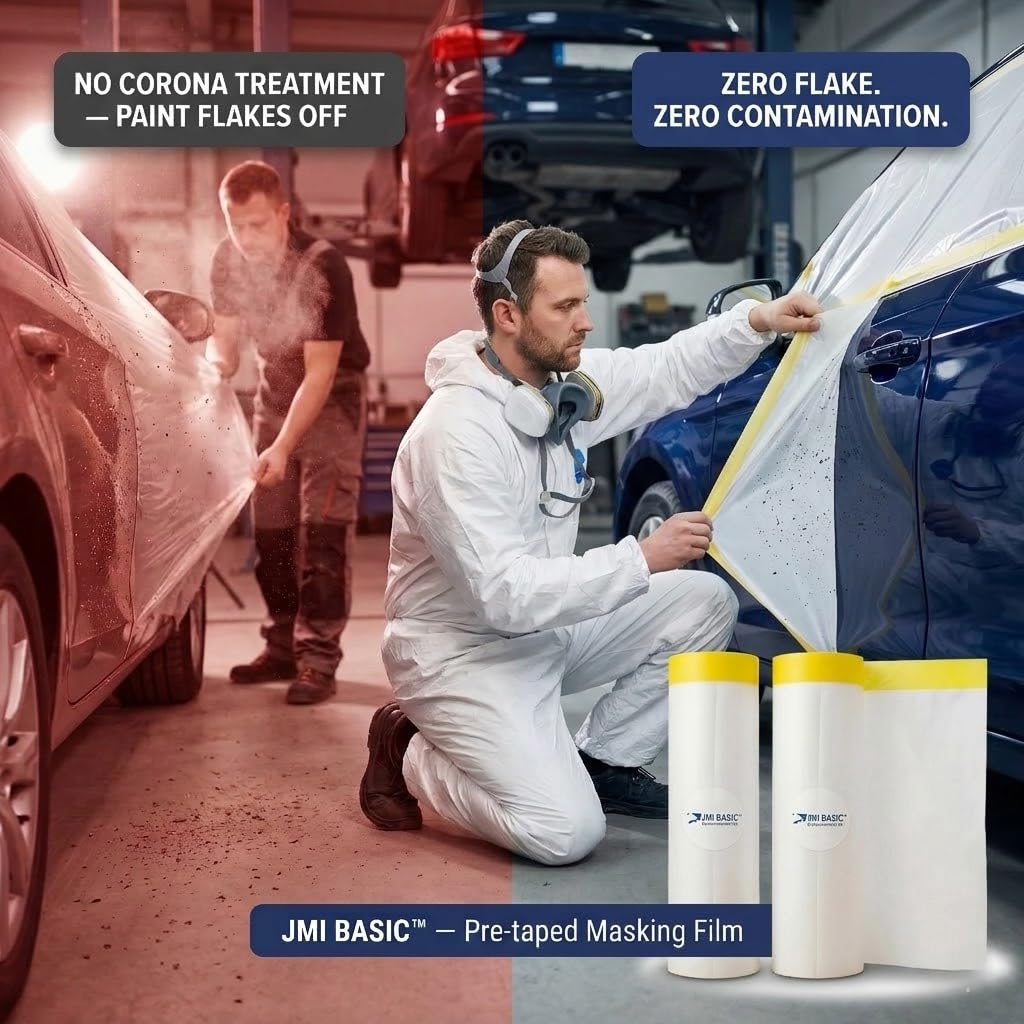 Pre-Taped Masking Film for Car Painting – 3 Pack Painters Plastic Sheeting with Automotive Tape and Drape, Paint Plastic Covering Cars, Appliance, Windows and Furniture Protection (59 Inch)