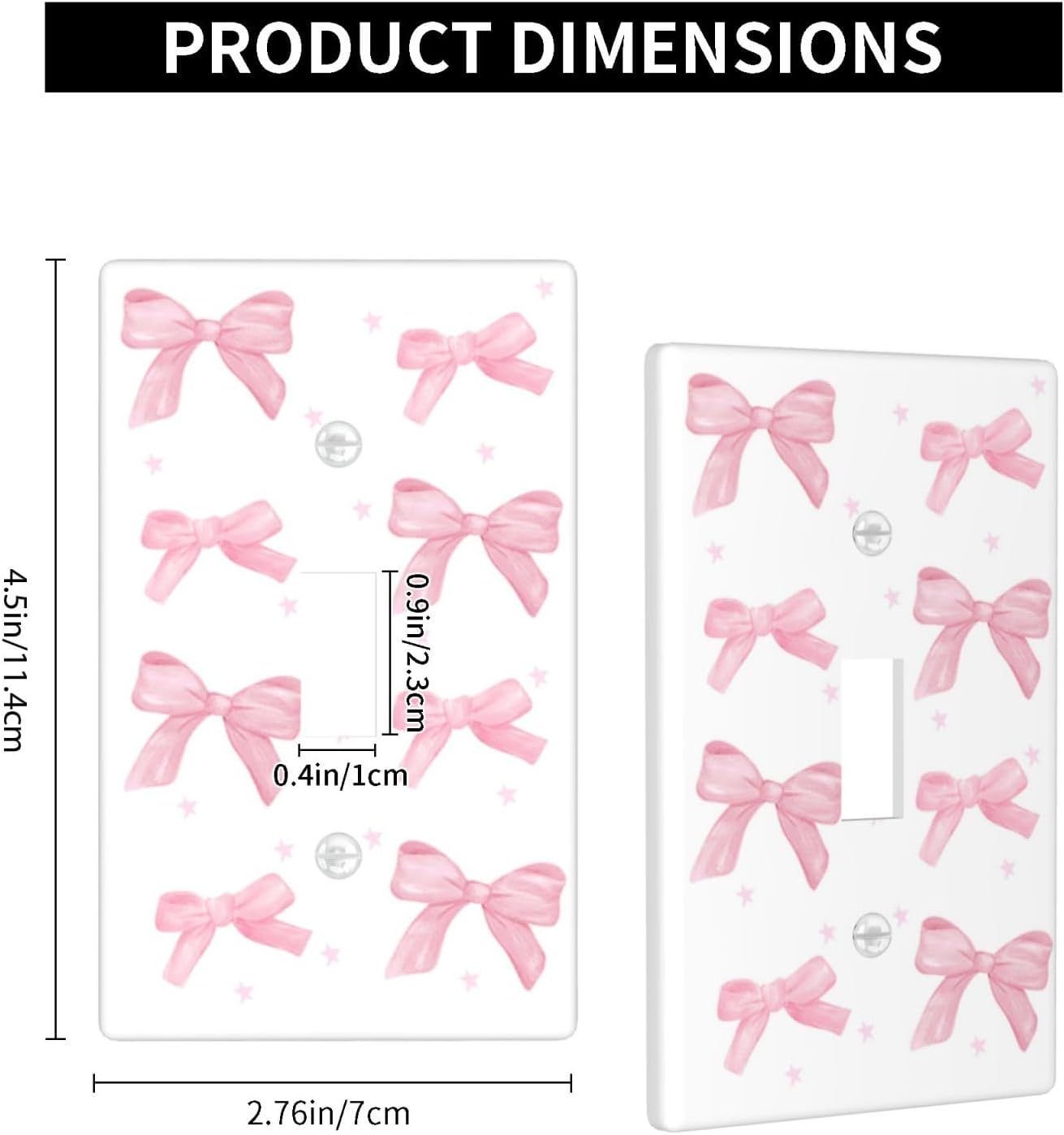 Pink Bow Single Toggle Light Switch Plate Cover 1 Gang Decorative Outlet Plate Electrical Wall Plate Covers Receptacle Decorate Plug Covers For Kitchen Bedroom Bathroom Decor 4.5" X 2.76"