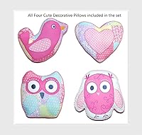 Vista 2 de Cozy Line Home Fashions Queen - Juego de edredón reversible de 7 piezas con bonito bordado de búho rosa, azul y verde, 100% algodón, colcha