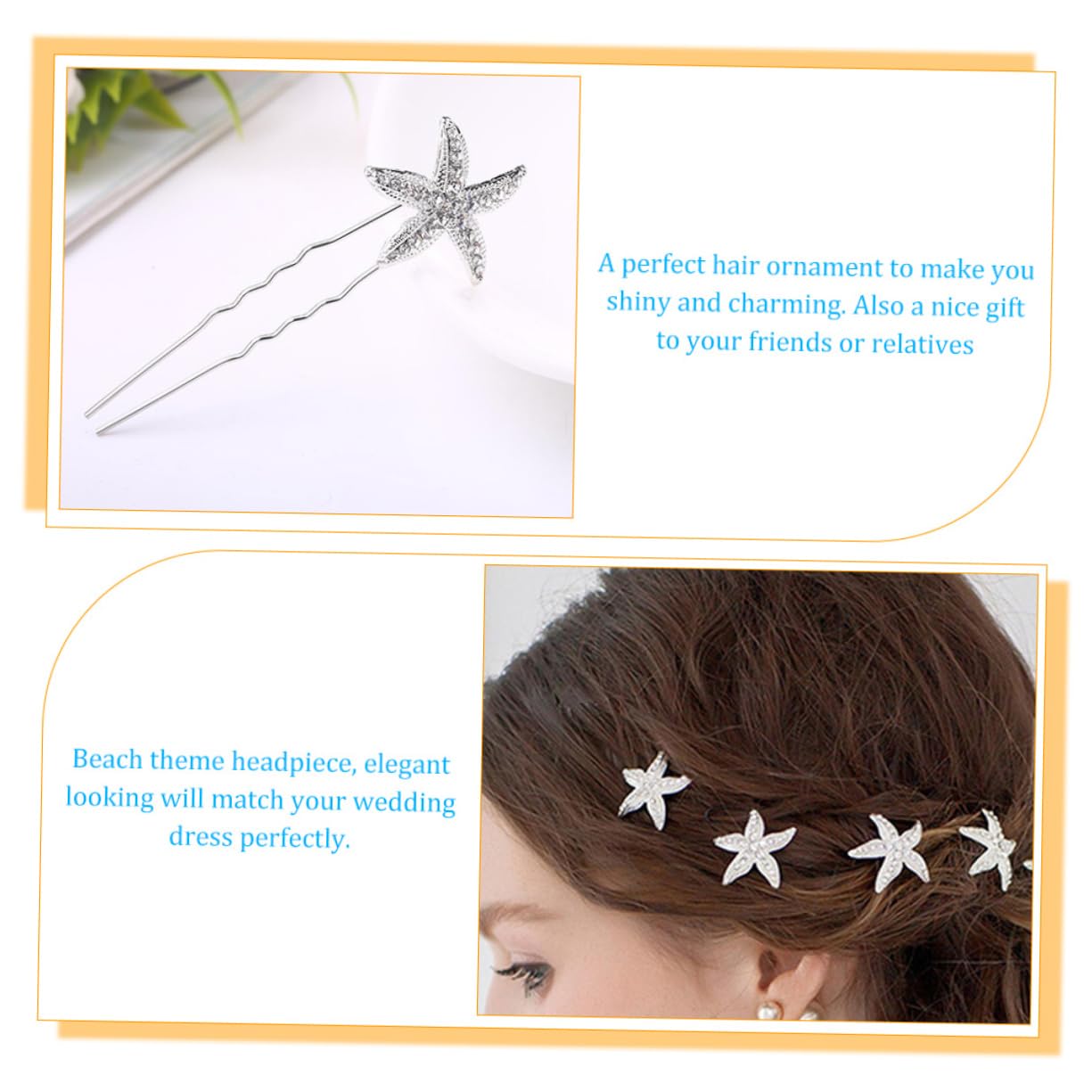 Didiseaon Juego De 5 Horquillas Para El Pelo De Boda Con Forma De Estrella Plateada Y Accesorio Para El Pelo Para Novia Para Fiesta En La Playa Aniversario 4 Unidades X 5