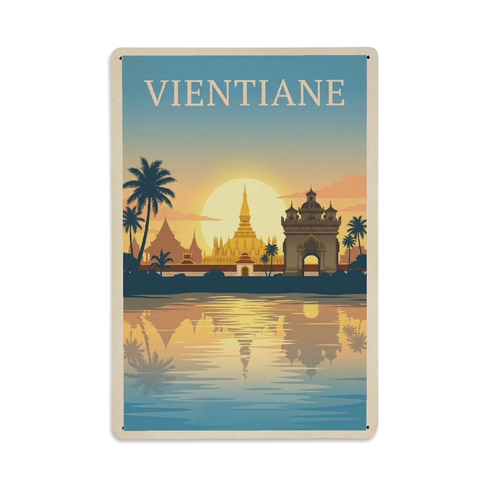 Gead 8X12inch Style Laos Vientiane Travel Retro Metal Tin Sign