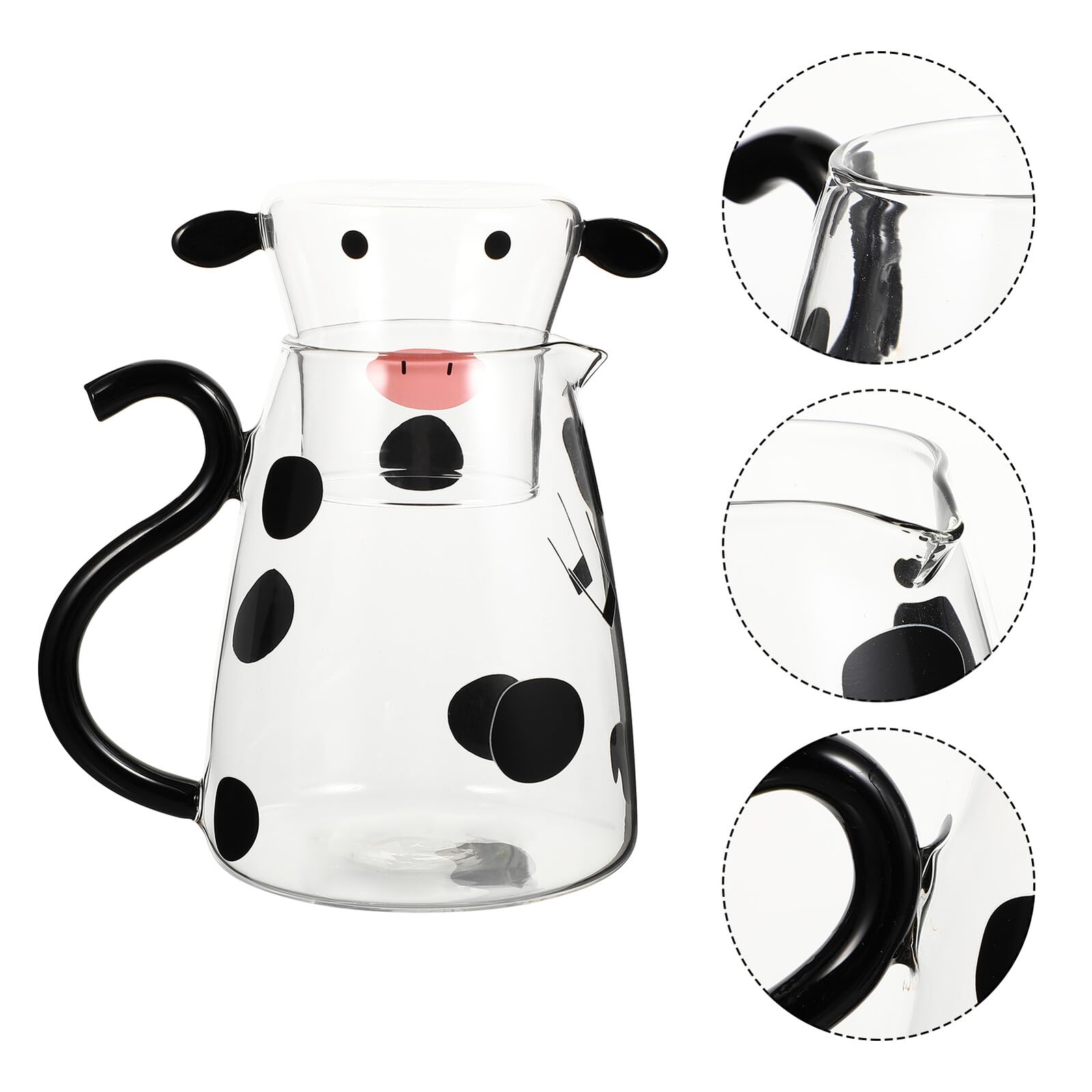 Ciieeo Caraffa per Acqua Fredda in Vetro Bottiglia per Acqua in Vetro Brocca per Succo Tazza Design Forma di Mucca Resistente al Calore per Uso Quotidiano