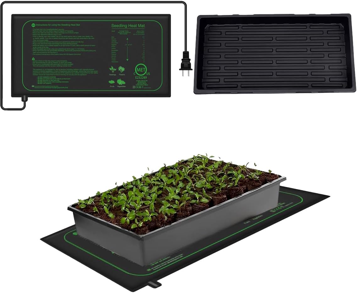Waterproof Plant Heating Pad & Heavy-Duty Seed Germination Tray Set, for Seed Sprouting and Microgreens, Reusable Gardening Gift Kit（21in”11in”2in） (3（Heating pad + Seedling Tray))