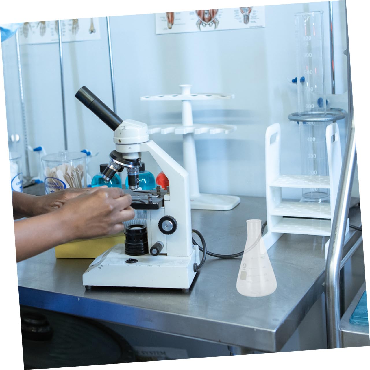 Hohopeti Conjunto de 4 Matraces de Laboratorio de Vidrio de Borosilicato Escala Clara y Diseño Cónico para Experimentos de Química Escolar