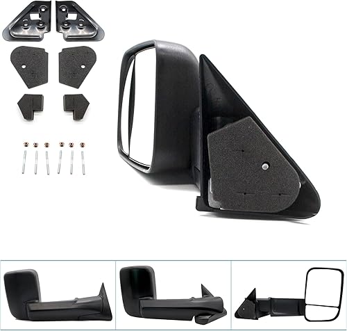Miniatura 4 de ReYee Par de espejos de remolque compatibles con Dodge Ram 1500 1994-2001 Dodge Ram 2500 3500 1994-2002 1994-2002 Juego de carcasa negra ajustable