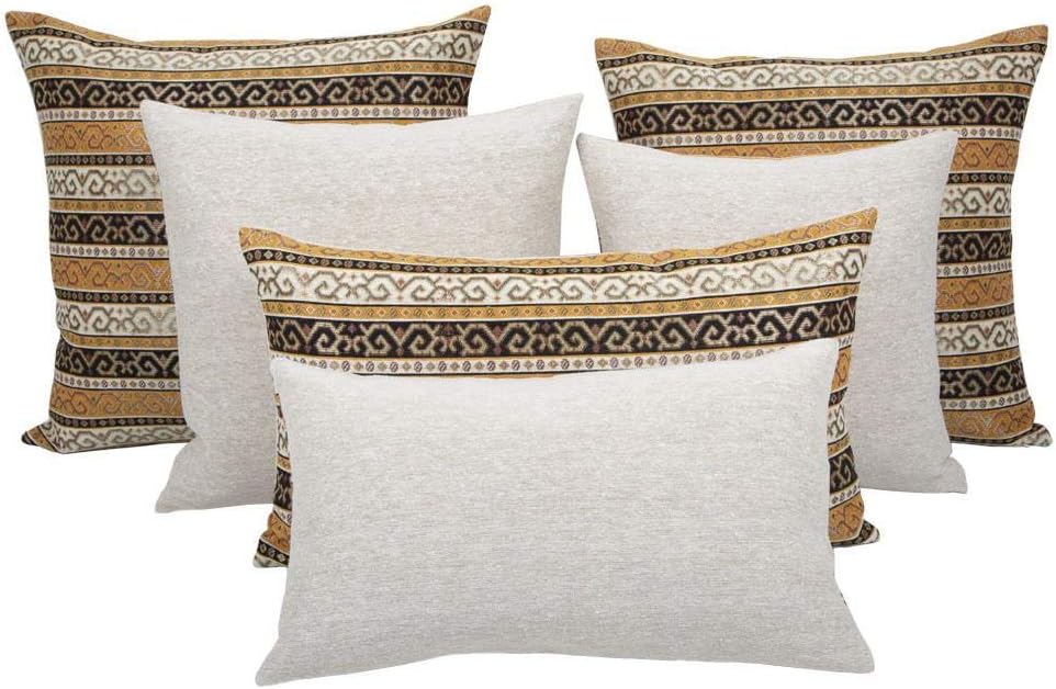 Decorative Retro Throw Pillow Covers Mustard Yellow and Black Kilim - 18 x 18 Inches Pillows, Boho Room Decor for Couch, Bohemian Square Case for Farmhouse, Ethnic, for Window Seat