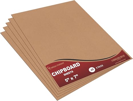Mega Format Cardboard Sheets, Chipboard Sheets, Chip Board, Paperboard .022 Thick - Cardboard Paper, Cardboard Inserts for Mailers, Cardboard for Crafts, Large Cardboard Sheets 5" x 7", 5-Pack