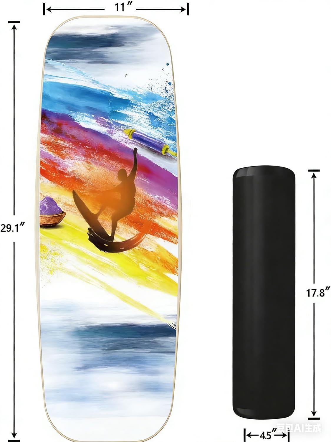 Balance Board Surf Trainer with Adjustable Stoppers - 2 Different Distance Options Balance Board for Surfing, Snowboarding, Skiing, Skateboarding, 300lbs Capacity
