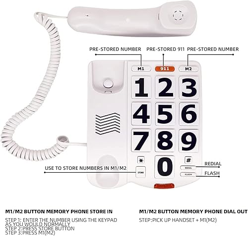 Miniatura 2 de Teléfonos de botón grandes para personas mayores teléfono de botón grande con dial de emergencia SOS, volumen extra fuerte, compatible con audífonos