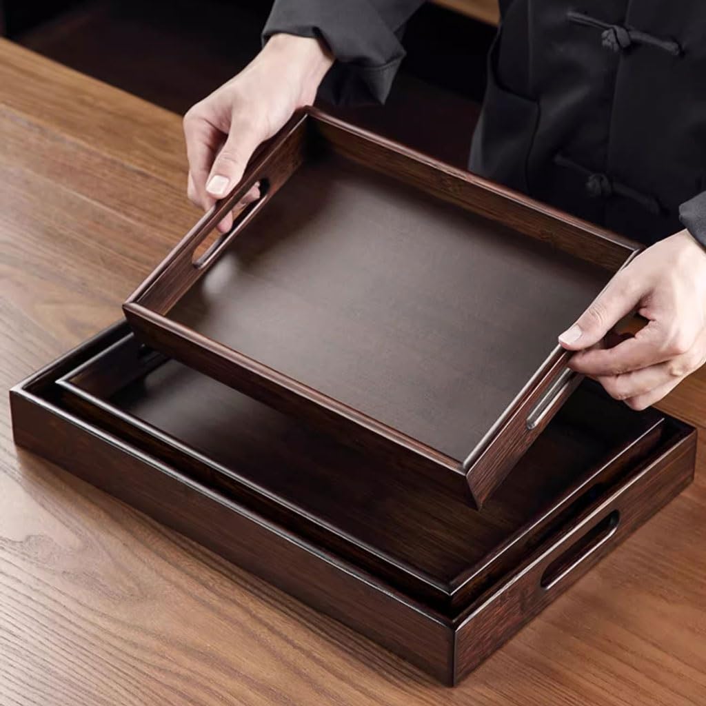 Bandejas Servir Comida Bandeja de té Rectangular Estilo Chino for el hogar, Bandeja Fruta cocida en Estufa, Comida for Servicio cafetería y Restaurante Mesa Cama | B