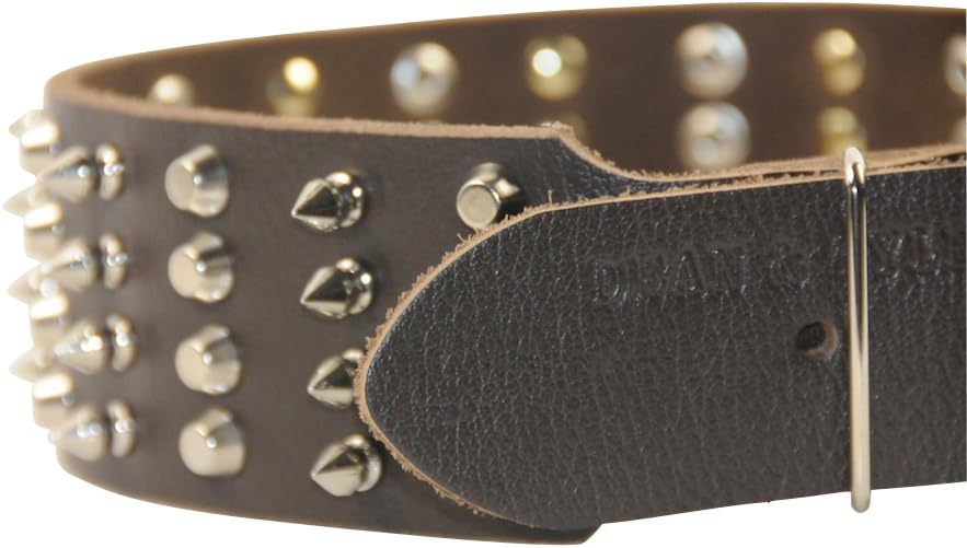 Dean & Tyler 4 Rows Combo Extra Wide Dog Collar with Nickel Spike and Stud, Brown, Fits Neck Size 26 by 30-Inch