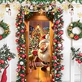 Zfseyuh Bannière de Porte de Noël Suspendue 90x200cm - Couverture de Père Noël pour Décorations de Fête