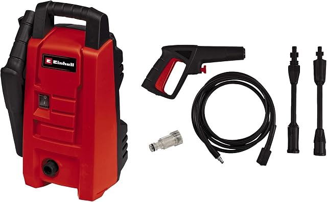 Einhell TC-HP 90 Pressure Washer | 1200W Power Washer, 90 bar, 372 l/h | Jet-Wash Kit With 3m High-Pressure Hose, Gun, Lance, Focused And Wide Jet Nozzles | For Easy Cleaning Of Patios And Cars