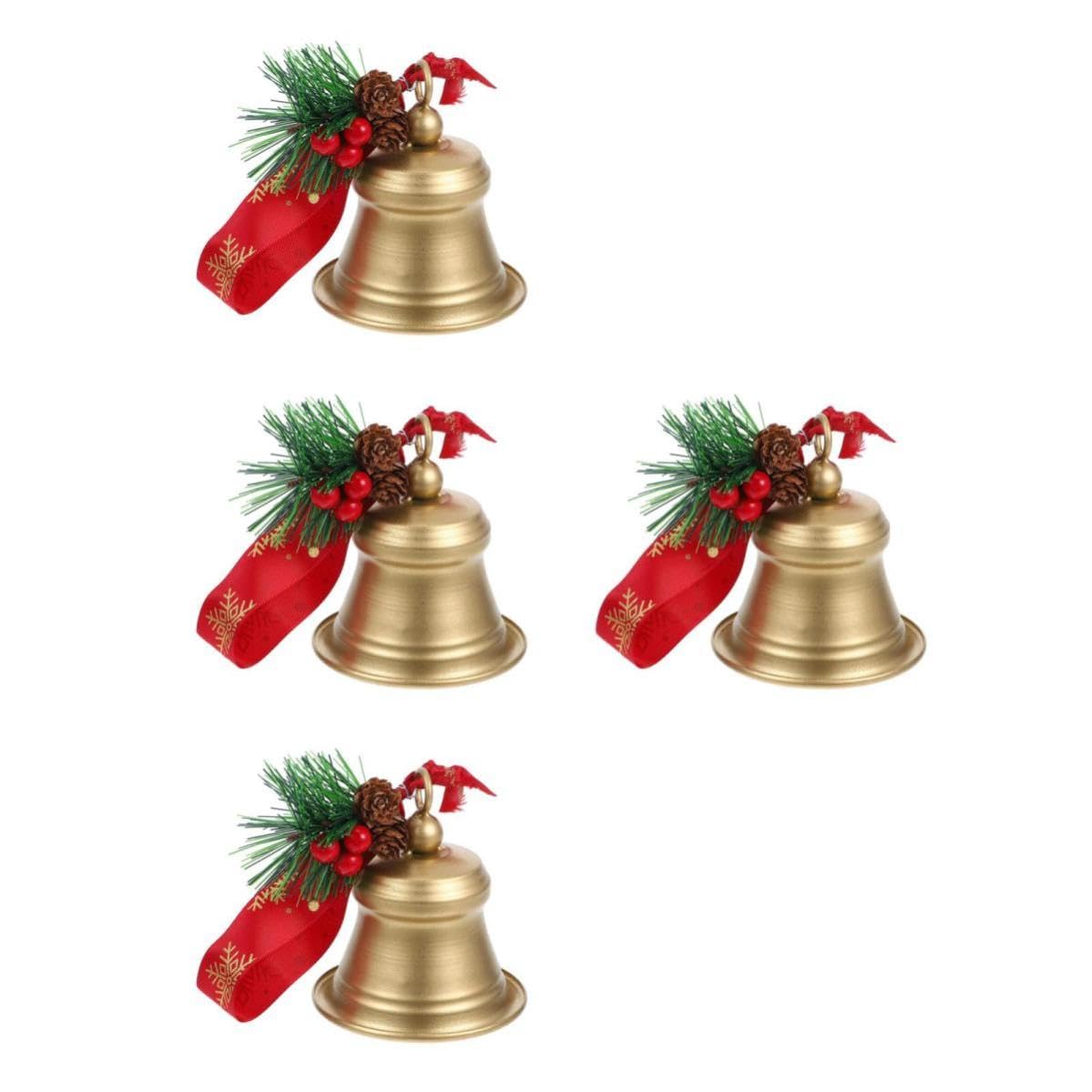 Toyvian 4 Pezzi Campanello di Natale in Ferro Oro con Cordino, Decorazione