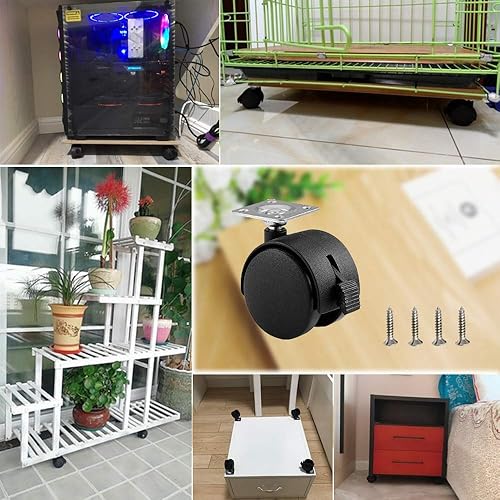 Miniatura 3 de Ruedas de plástico negro de 1.5 pulgadas con frenos Ruedas de rotación de 360 grados, juego de 4 con 16 tornillos