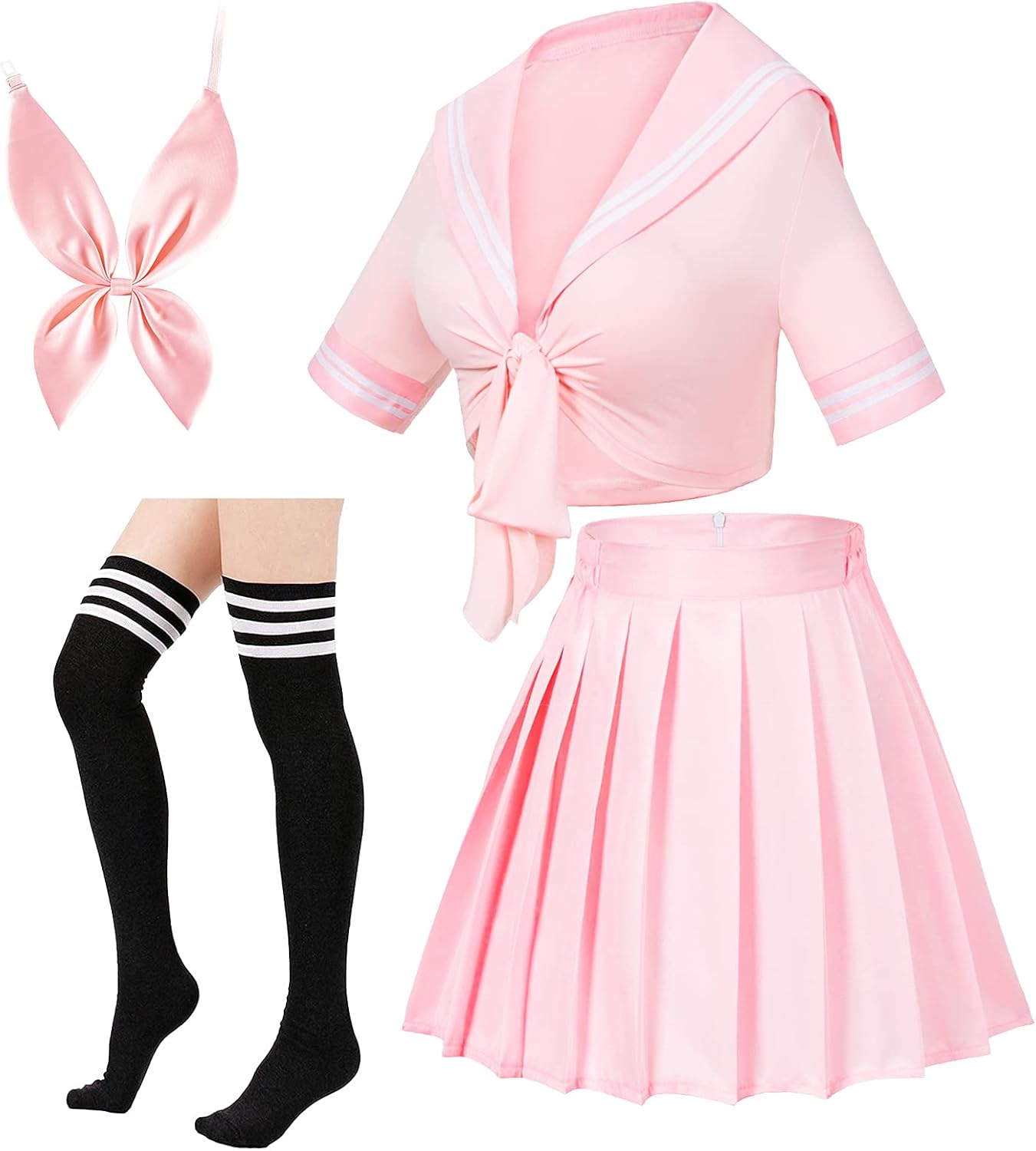 Japanese Anime Schoolgirl Classic Sailor JK Harajuku Crop Top Tie up Pleated Skirt Uniform Seifuku Socks Bow Set - Image 2