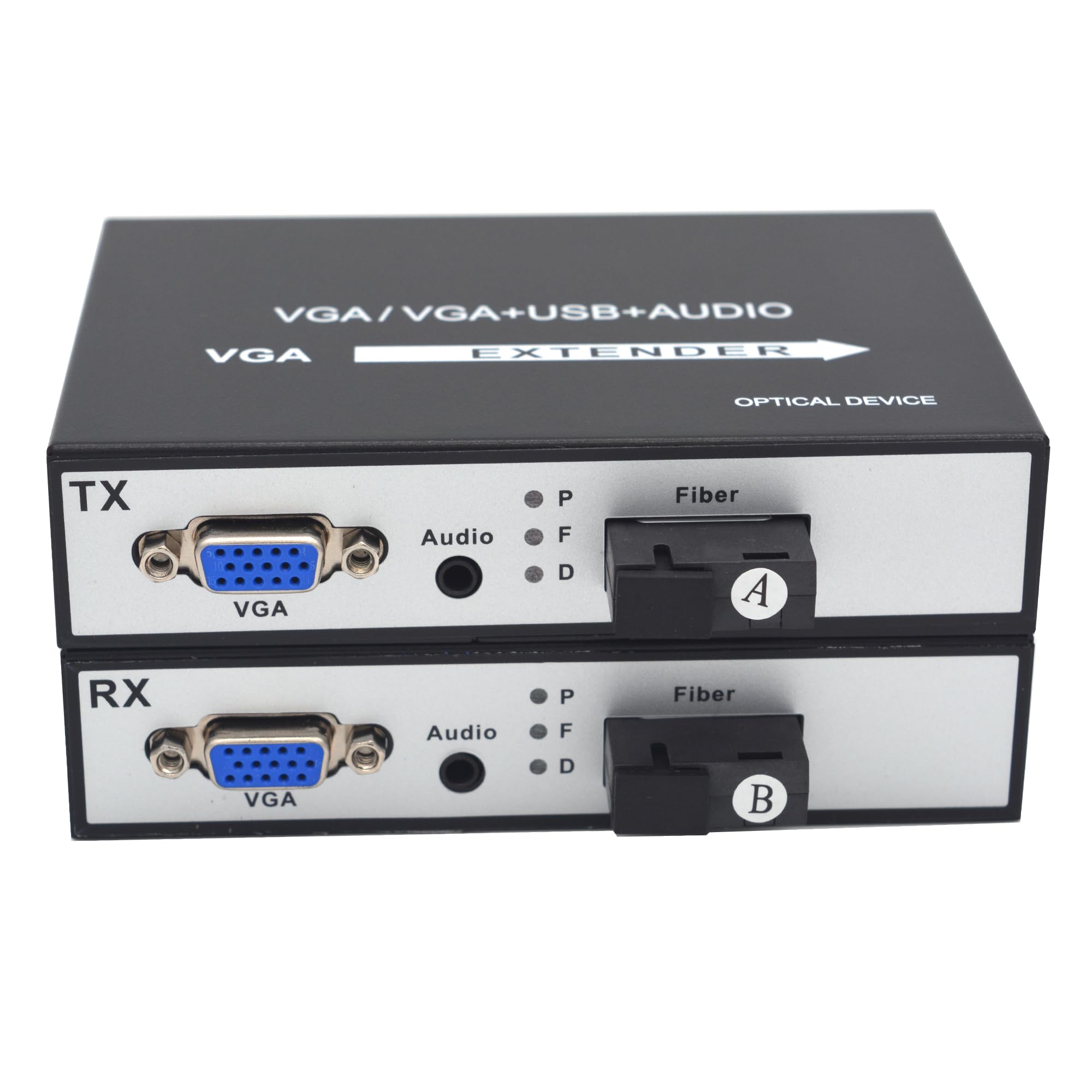VGA Over Fiber Extenders SC with Independent Stereo 3.5mm Jack Audio Singlemode up to 20Km Multimode 500m, A Set (Without KVM)