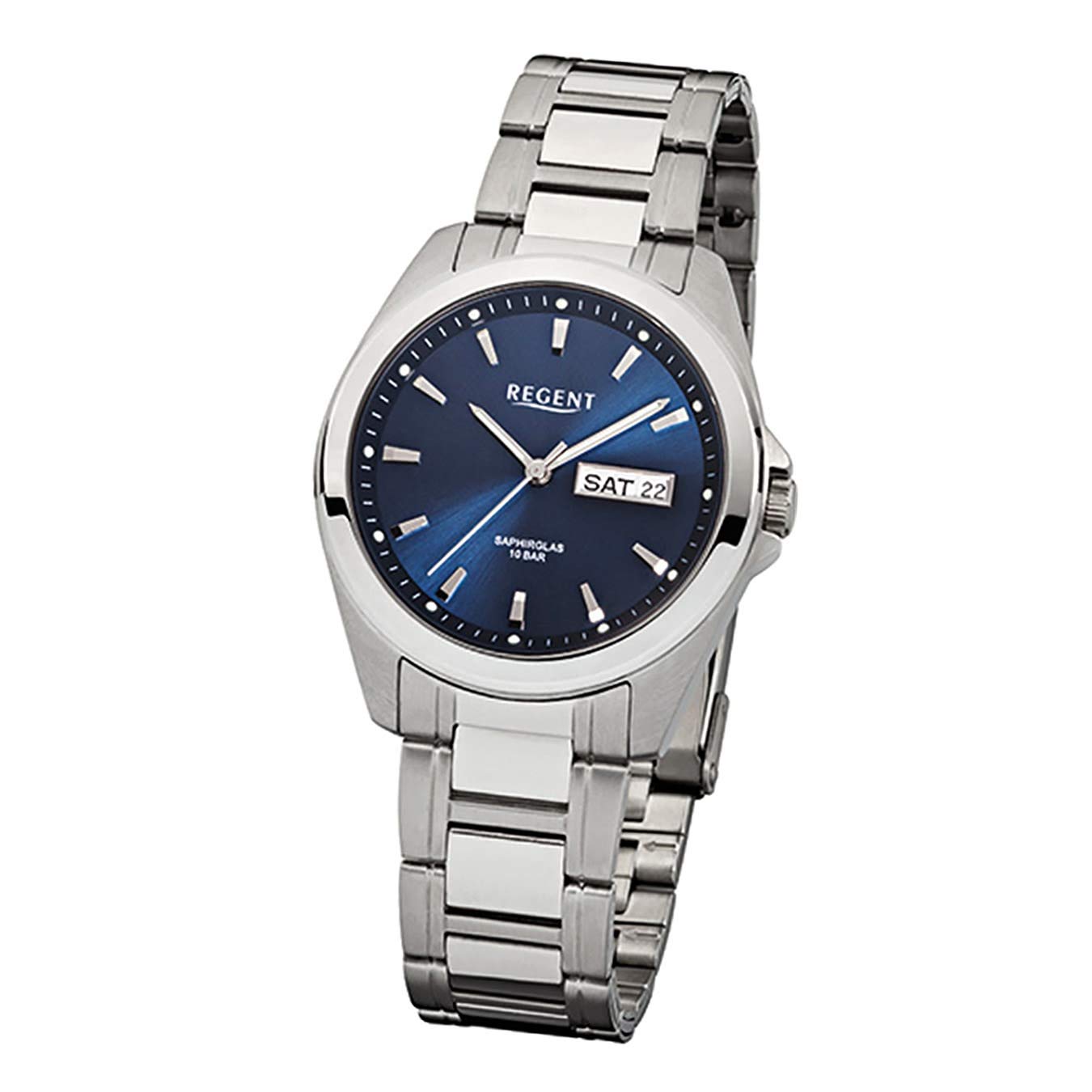 Regent Armbanduhr Herrenuhren mit Metallband-Kollektion Herren-Uhr mit Edelstahl-Armband silber analoges Quarzwerk D1URF526