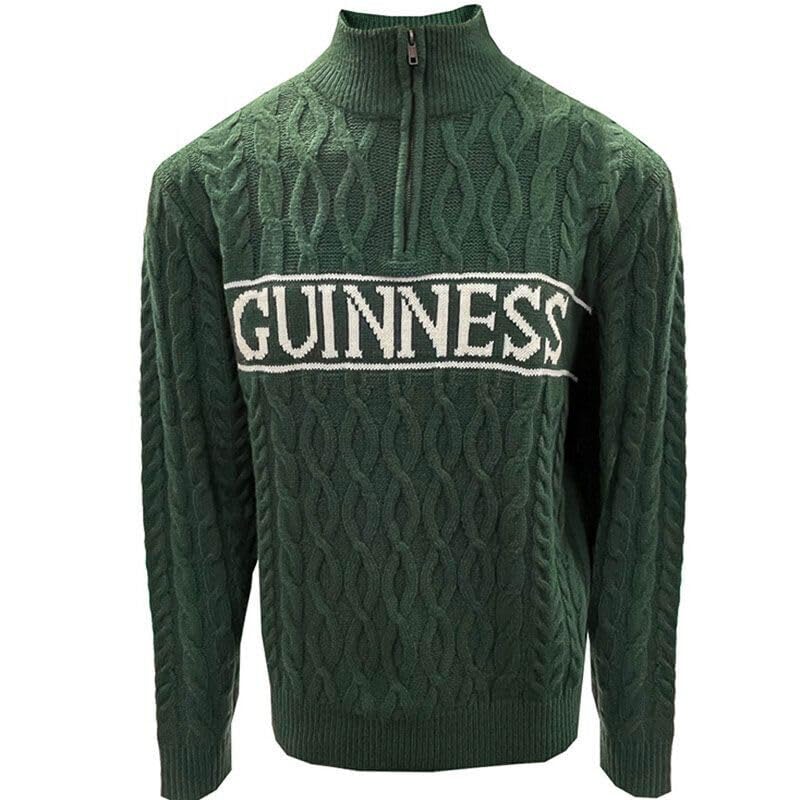 Guinness Aran Style 1/4 Zip Green Cable Knit Jumper