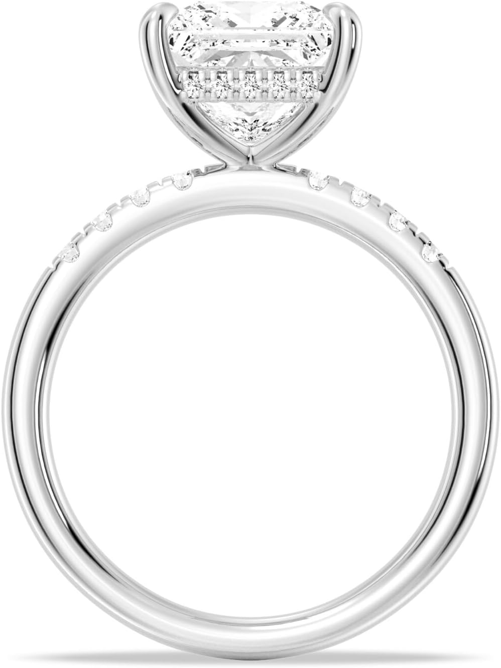 MSBLUE® Moissanite Engagement Ring, Princess Cut with Accent Stones and Hidden Halo, Wedding Promise Ring, Mothers Day Gifts