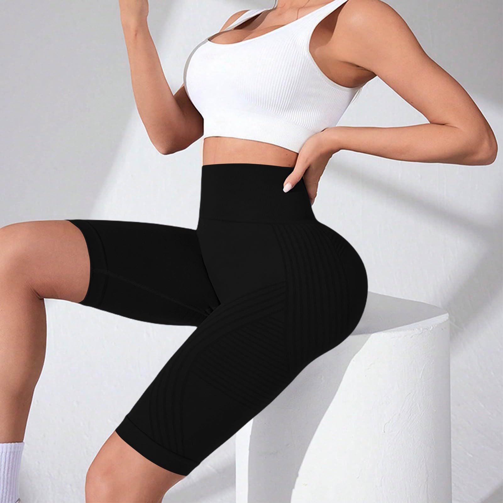 Solenao Women's 3D Anti-Cellulite Leggings Short Summer Leggings, Fittabella Push Up Sculpture Compression Lipedema Graduated Control Anti High Waist Seamless Fitness Yoga Tights - 3