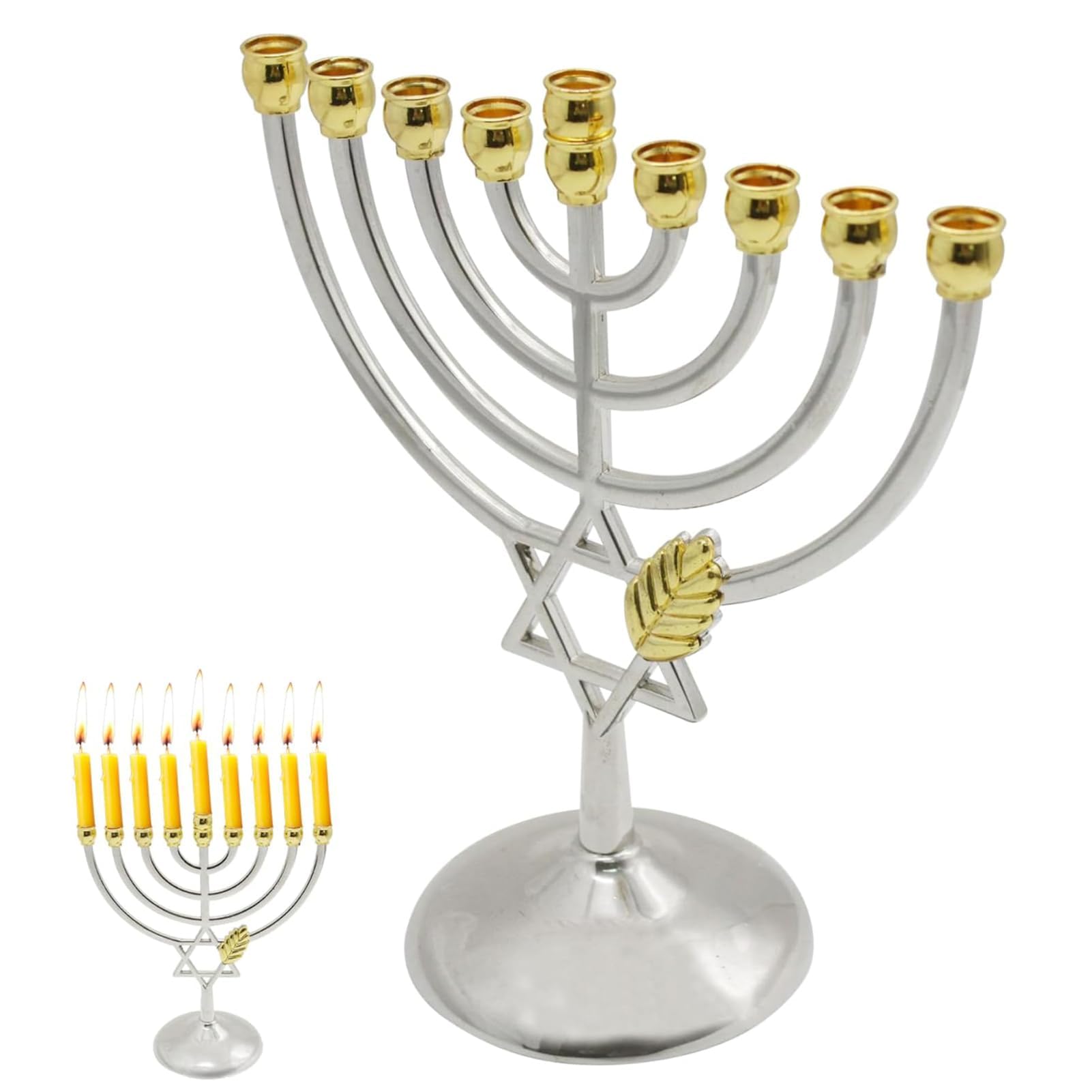 Hanukkah Menorah Candle Holder Gold Iron 9-Candle Holder with Classic Design for Hanukkah Celebration