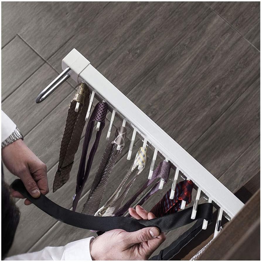 Pants Rack l Mount Push-Pull Tie Rack Cloakroom Retractable Tie Rack Pants Rack with Damping Silent Slide Rail Hardware Wardrobe Clothes Rack (Golden)