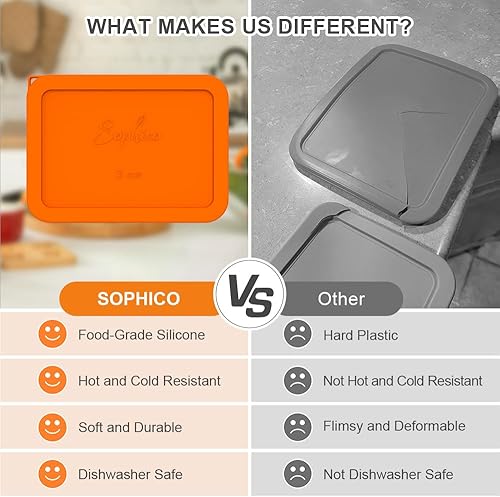 Miniatura 3 de Sophico Tapa rectangular de almacenamiento de silicona de 3 tazas de repuesto para cuencos de vidrio Pyrex 7210 (recipiente no incluido) (rojo,