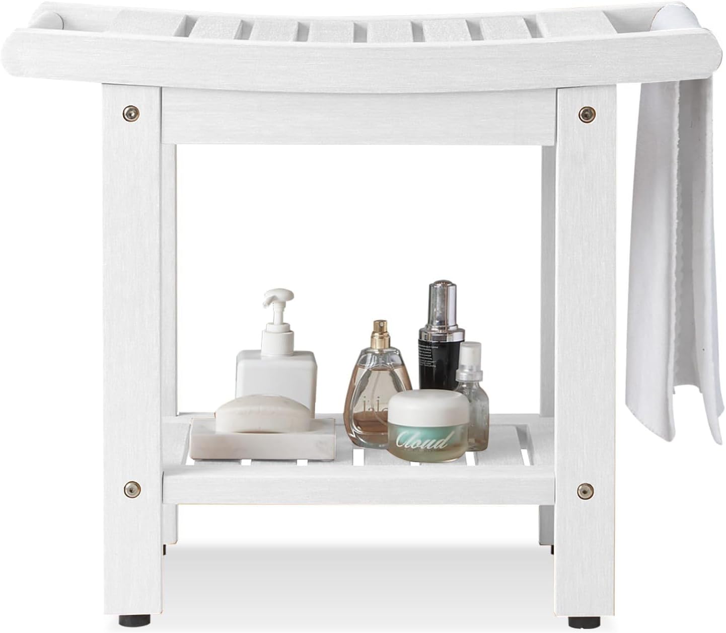 Poly Lumber Shower Bench Seat, Larger Size 22" x 13", Shower Benches for Inside Shower, Waterproof Shower Stool with Handles & Storage Shelf, Shower Chair for Bathroom, Bath Stool (White) PS-White