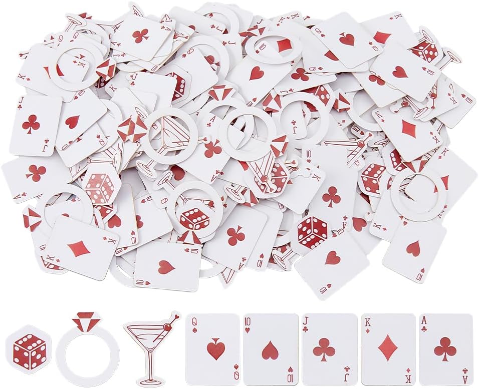 DICOSMETIC 300Pcs Lucky in Love Bachelorette Confetti Paper Vegas Bachelorette Party Decor Las Vegas Shower Confetti Playing Card Casino Party Decorations Cocktail Ring Poker Dice Decor