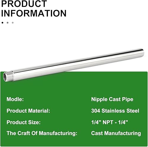 Miniatura 507 de TAISHER 2 accesorios de tubería de acero inoxidable, 1/2 "NPT x 1/2" NPT macho roscado, tubo fundido de pezón de 6 pulgadas de longitud 1.969 in