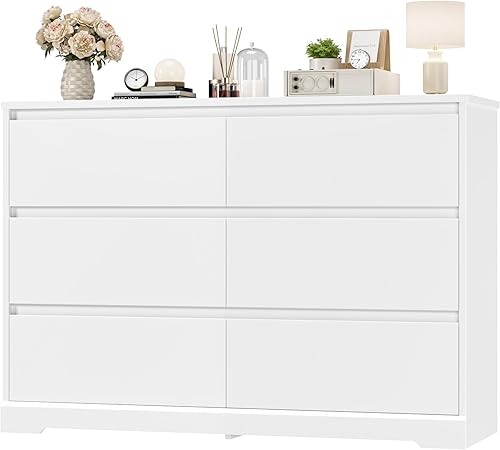 Miniatura 4 de FOTOSOK Cómoda blanca, Cómoda blanca de 47.2" de alto para dormitorio, cómoda de madera moderna con cajones profundos, cómoda con cajones para sala