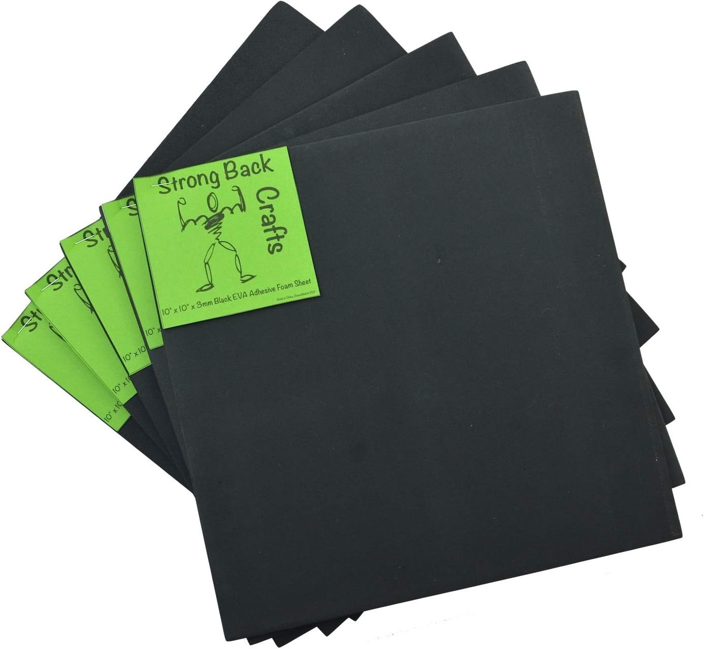Black 6mm Thick (5 Pack)-Self-Stick Adhesive 9.5" x 9.5" EVA High Density Foam Sheets by Strong Back Crafts- Cosplay Materials, Costumes, Cushioning, Seats, Dog Traction, Scrapbooking