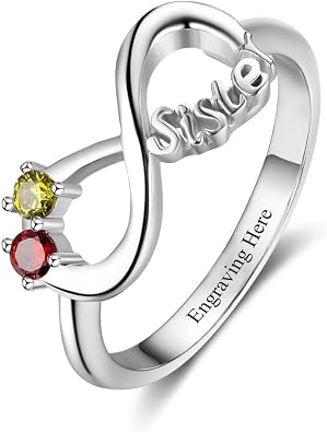 JewelOra Personalized Infinity Sister Ring with 2 Round Simulated Birthstones Best Friends Promise Rings for Her