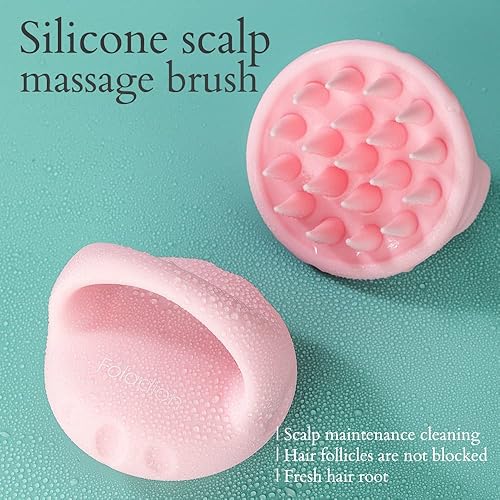 Miniatura 2 de Foladion Masajeador manual de silicona para el cuero cabelludo, exfoliante impermeable, cepillo suave y suave para hombres, mujeres y niños (rosa