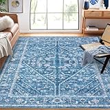 GarveeHome Traditional Floral Area Rug 5x7 - Washable Low Pile Soft Design, Non-Slip, Stain Resistant, Vintage Distressed, for Living Room, Bedroom, Dining Room, and Home Office. Blue