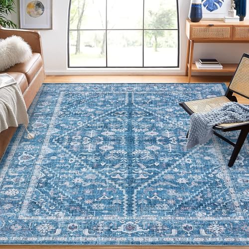 Garvee Vintage Area Rug 5x7 Washable Foldable Distressed Accent Carpet Non Skid Oriental Print Low-Pile Indoor Floor Cover Non Shedding Thin Floor Mat