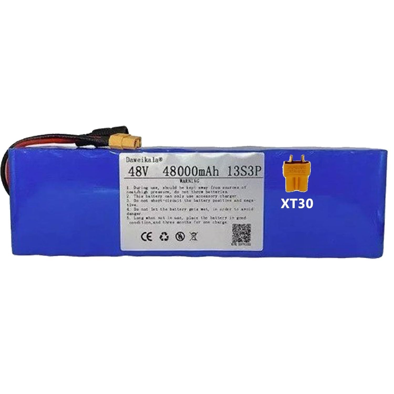 Paquete De Batería For Bicicleta Eléctrica 48V 48Ah Con Cargador 54,6V 2A For Scooter 13S3P BMS Incorporado For Enchufe En T Motor 200W 300W 350W 500W 800W(XT30 plug)