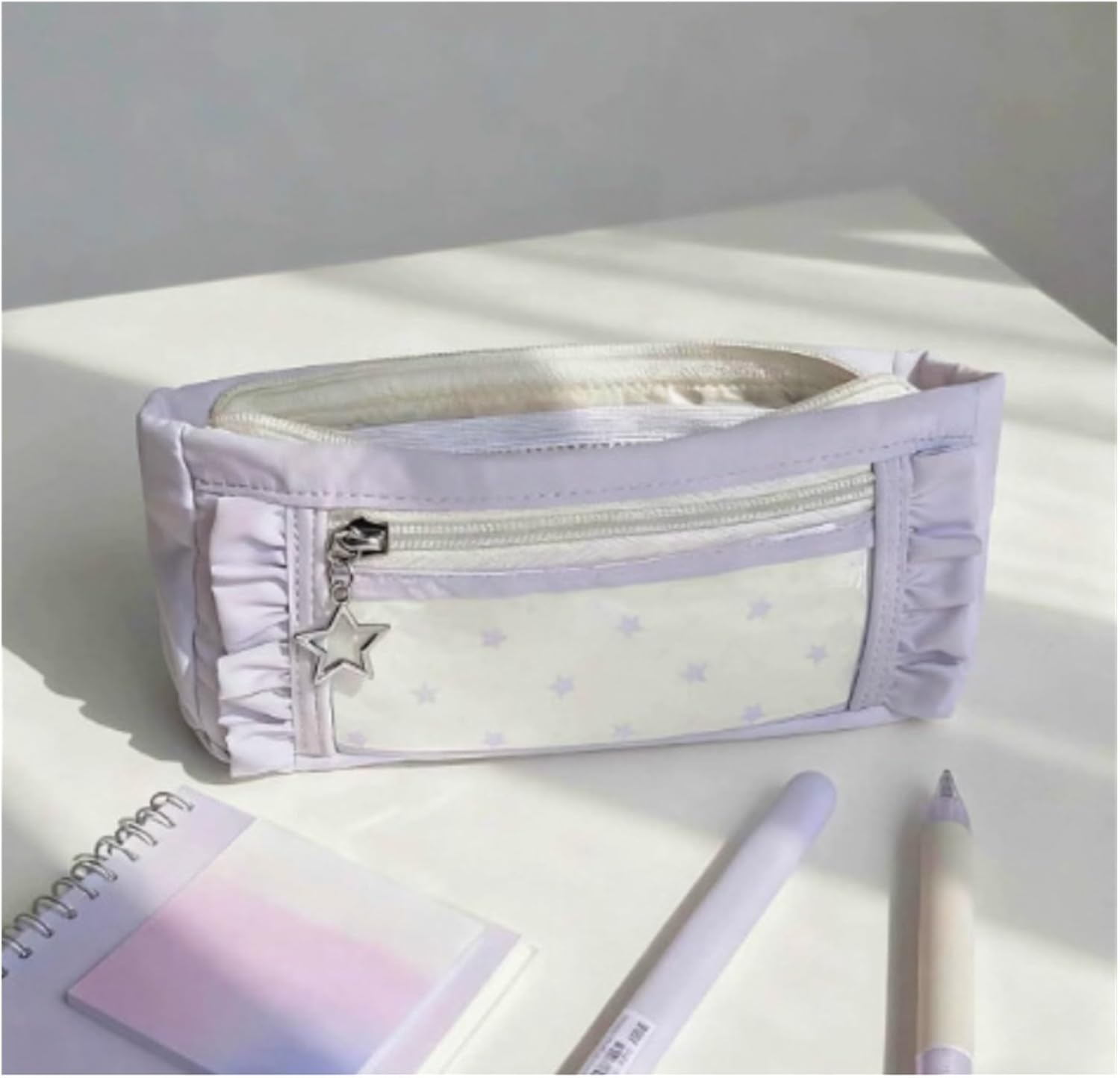 Transparent Large Capacity Pencil Case Simple Lace Pencil Pouch Organizer Bag for School Office Daily Use(Purple) image 2